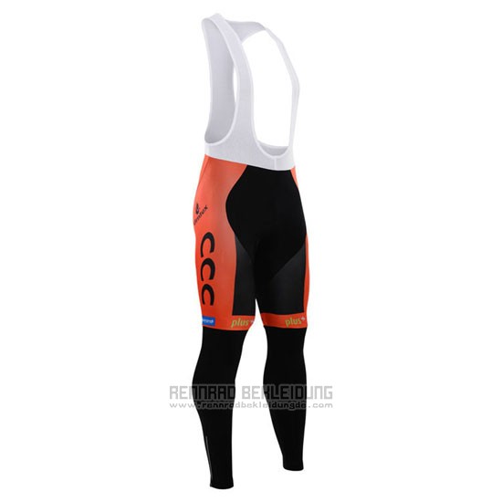 2015 Fahrradbekleidung CCC Shwarz und Orange Trikot Langarm und Tragerhose